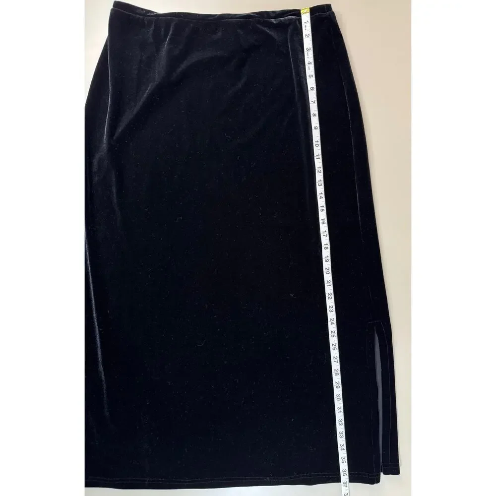 Vintage 90s Y2K Black Velvet Maxi XL Skirt Spooky Halloween Witchy WhimsyGoth - Picture 7 of 9